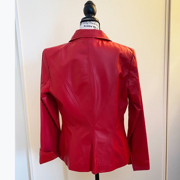 Red Soft Leather Jacket Blazer - Picture 2 of 16